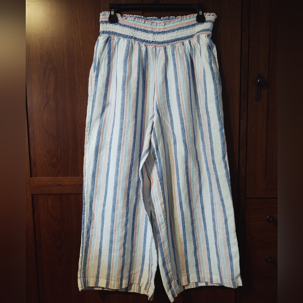 Crown & Ivy Linen Wide Leg Elastic Waist Pants PL